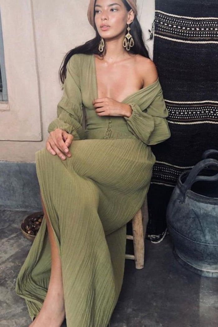 Šaty Gail V-neck Plisse Maxi Mlékařka