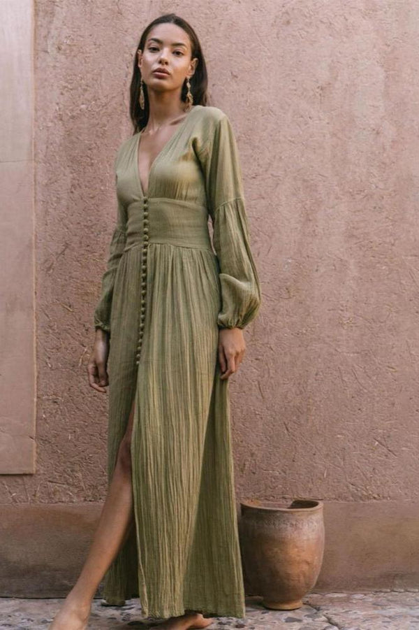 Šaty Gail V-neck Plisse Maxi Mlékařka