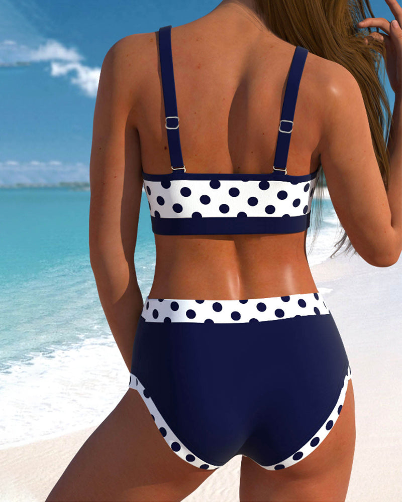 Hannah | Patchwork bikini s vysokým pasem a hráškovým vzorem