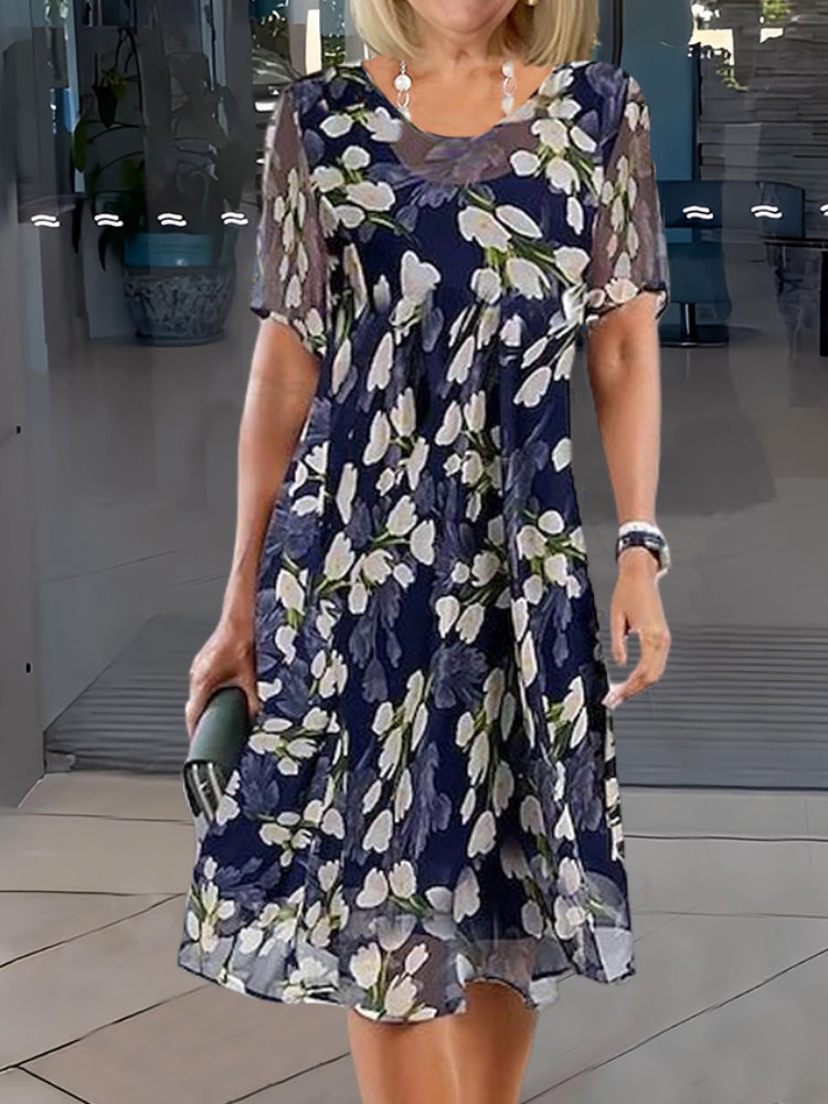 Anastasia™ | Elegantní Dvojité Tunikové Šaty s Květinovým Potiskem
