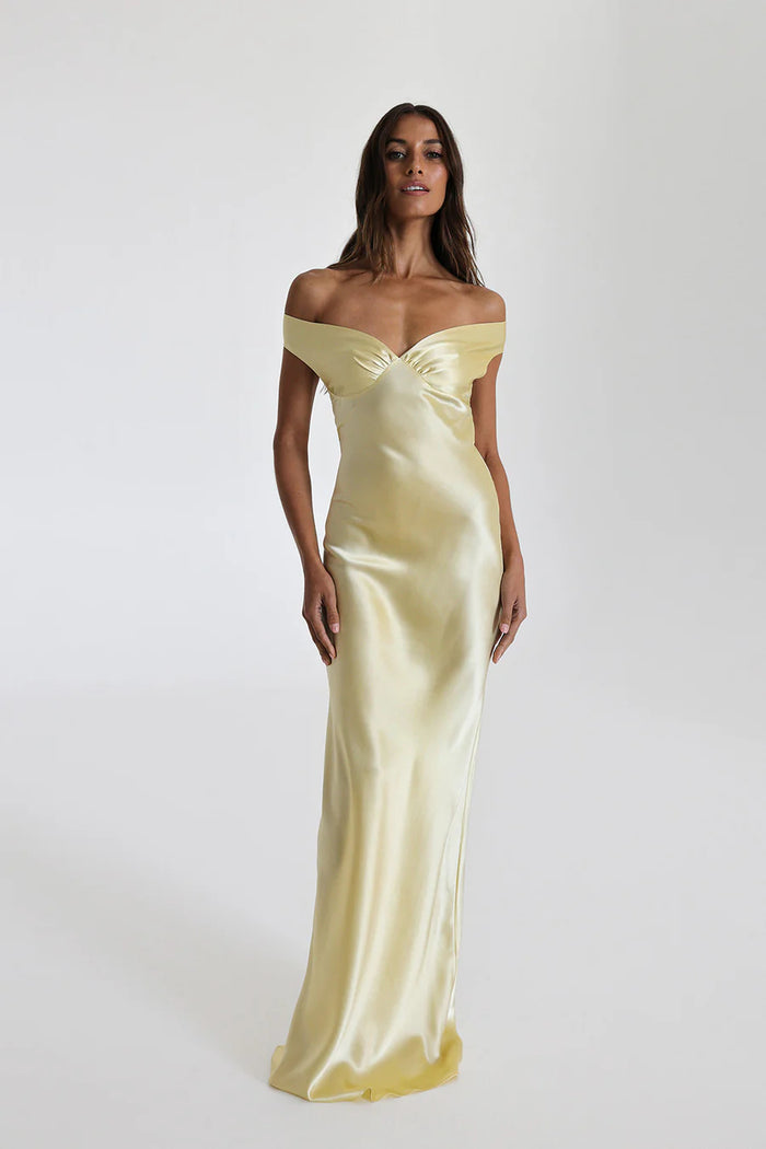 Seraphina Off Shoulder Saténové Maxi Šaty